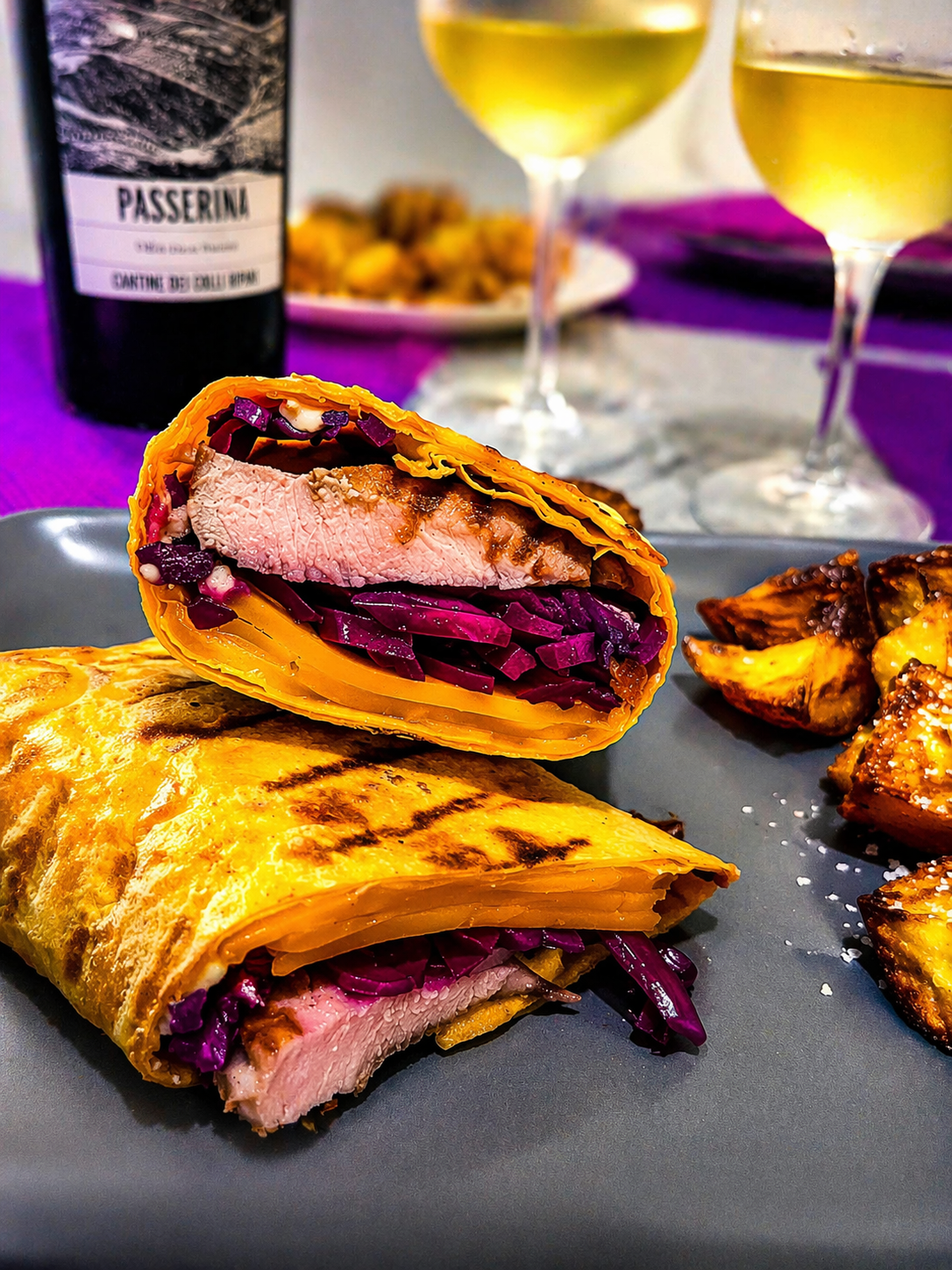 Piadina maiale insalata di verza e cheddar
